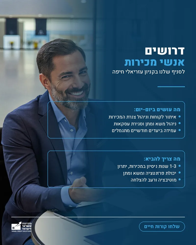 מודעת דרושים לאנשי מכירות, בצבעי המותג של הלקוח, עם פירוט התפקיד והדרישות
